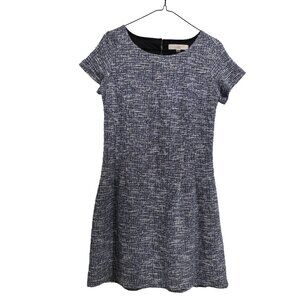 LOFT Blue Tweed Short Sleeve Dress With Back Cutout Women's Size 0 EUC